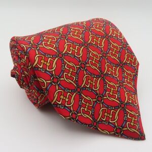 Brooks Brothers Makers Tie Silk Red Blue Gold Chain 3.25" Wide 57" Long USA